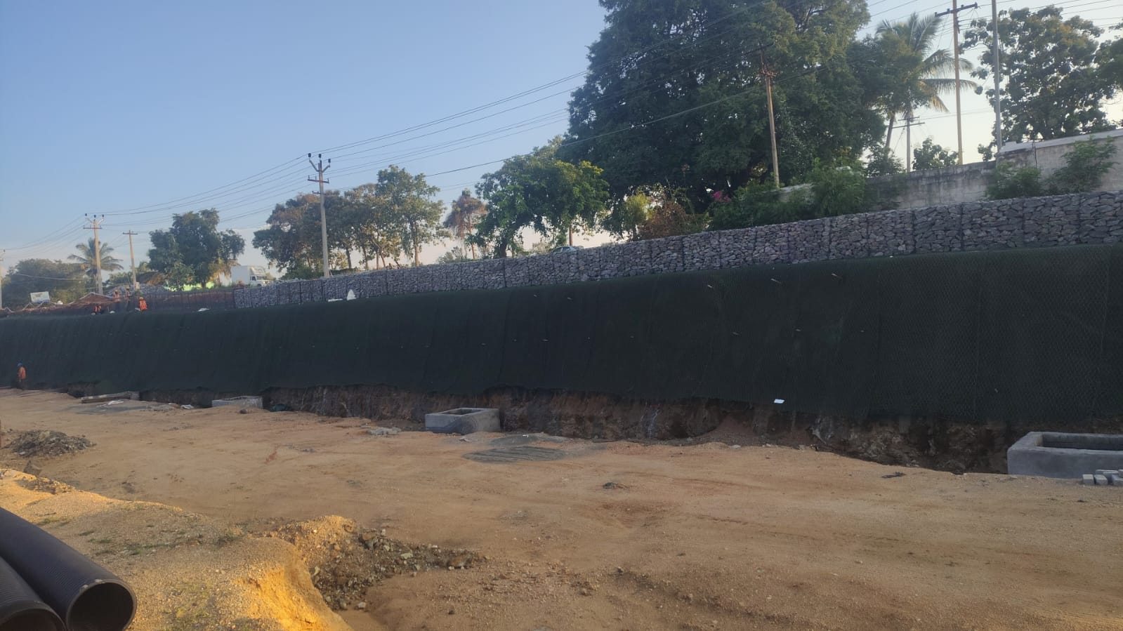 Gabion wall and slope erosion protection work by AES, Pune
